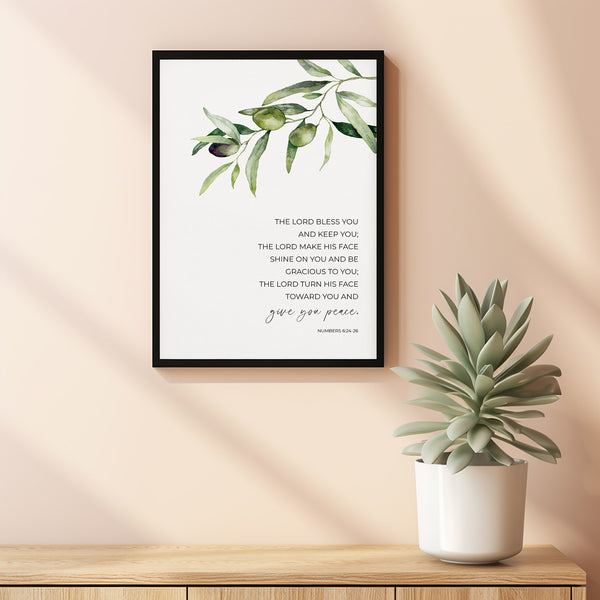 Numbers 62426 Poster Olive Branch Bible Verse Wall Art, The Blessing Poster, Botanical Christian Scripture Artwork