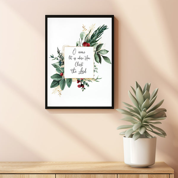O Come Let Us Adore Him Bible Verse Wall Art - Festive Christmas Printables for Joyful Christmas Decor