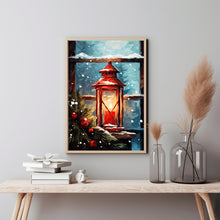 Winter Lantern Oil Painting Poster - Enchanting Lantern Wall Art for Cozy Ambiance