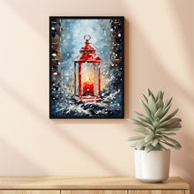 Winter Lantern Oil Painting Poster - Enchanting Lantern Wall Art for Cozy Ambiance