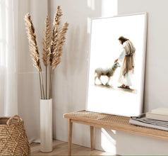 Parable of the Lost Sheep Canvas Wall Art Poster Jesus leaves the 99 Modern Bible Gift Watercolor Boho Christian Print Room Home Decor Frame 1671423983