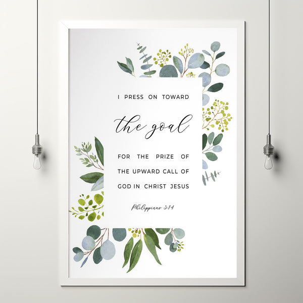 Philippians 3:14 Toward The Goal Bible Verse Wall Art - Inspirational Scripture Print for Christian Home Decor