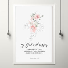 Philippians 4:19 My God Will Supply Bible Verse Wall Art - Inspirational Christian Gift with Scripture