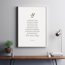 Philippians 48 Botanical Bible Verse Wall Art Poster, Christian Scripture Artwork, Whatever is True Biblical Poster