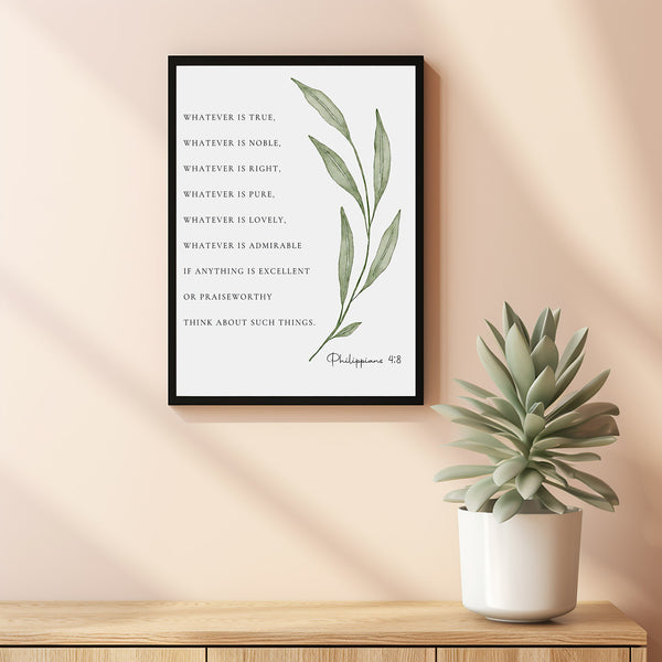 Philippians 48 Wall Art, Whatever Is True, Bible Verse Print Botanical ...