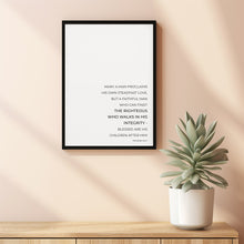 Proverbs 2067 The Righteous Who Walks in His Integrity, Minimalist Dad Bible Verse Poster Wall Art, Christian Father's Day Gift