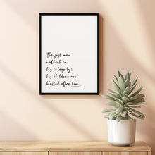 Proverbs 207 KJV The Just Man Walketh in His Integrity, Modern Minimalist Dad Bible Verse Poster Wall Art, Christian Father's Day Gift