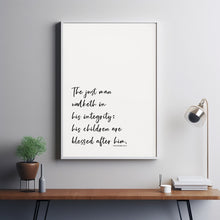 Proverbs 207 KJV The Just Man Walketh in His Integrity, Modern Minimalist Dad Bible Verse Poster Wall Art, Christian Father's Day Gift