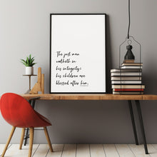 Proverbs 207 KJV The Just Man Walketh in His Integrity, Modern Minimalist Dad Bible Verse Poster Wall Art, Christian Father's Day Gift