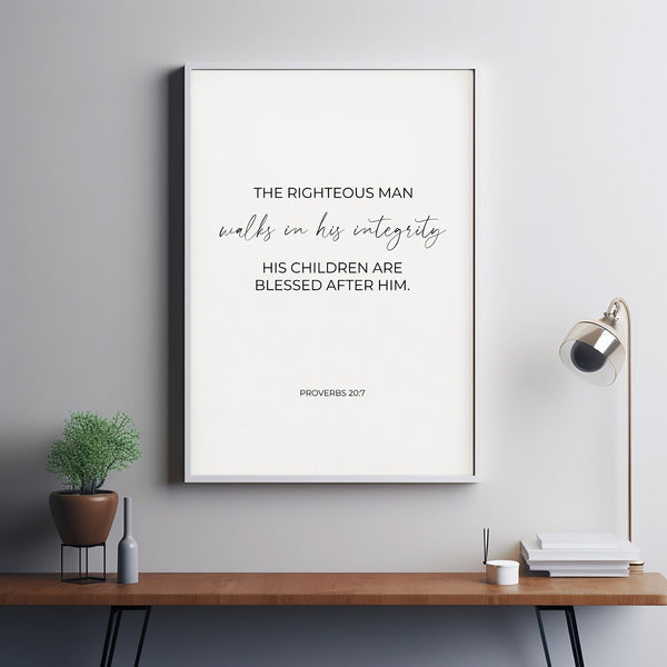 Proverbs 207, Christian Father's Day Gift, Dad Bible Verse Poster, Pastor Gift, Scripture Art, Minimalist Christian Wall Art