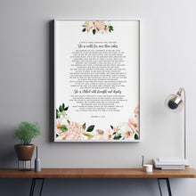 Proverbs 31:10-30 A Wife Of Noble Character Bible Verse Wall Art - Inspirational Floral Scripture Gift for Women