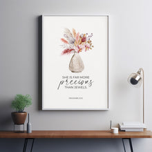 Proverbs 3110 She is Far More Precious Than Jewels Baby Girl Nursery Scripture Poster, Modern Wildflower Bible Verse  Print