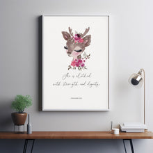 Proverbs 3125 She is Clothed with Strength and Dignity Poster Floral Christian Nursery Scripture Wall Art Decor for a Little Girl's Room