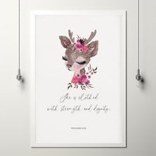 Proverbs 3125 She is Clothed with Strength and Dignity Poster Floral Christian Nursery Scripture Wall Art Decor for a Little Girl's Room