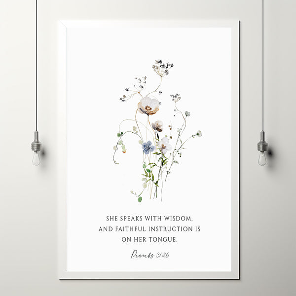 Proverbs 3126 Bible Verse Poster, Christan Wall Art, Scripture Mother's Day Gift Floral Bible Verse