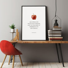 Proverbs 3126 She Speaks with Wisdom Christian Teacher Appreciation Gift, Poster Teacher Bible Verse Wall Art with Watercolor Red Apple