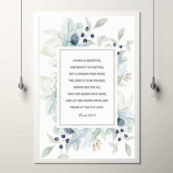 Proverbs 3130 31 mother s day gift poster watercolor scripture wall