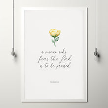 Proverbs 3130 A Woman Who Fears the Lord is to be Praised Floral Bible Verse Poster, Christian Scripture Poster Wall Art Decor