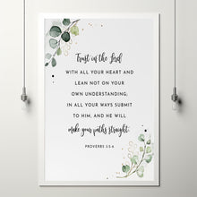 Proverbs 3:5-6 Trust In The Lord Bible Verse Wall Art - Inspirational Scripture Poster for Christian Gift