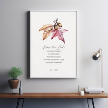 Psalm 1061 Poster Christian Thanksgiving Scripture Wall Art Decor, Fall Floral Bible Verse Poster Art Print, Oh Give Thanks