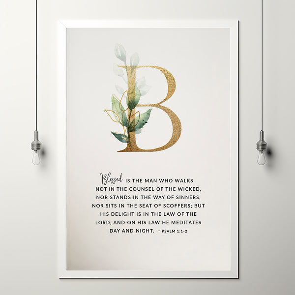 Blessed Is The Man Psalm 1:1-2 Bible Verse Wall Art - Inspirational Scripture for Christian Wall Decor