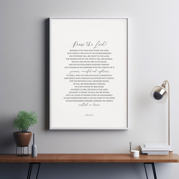 Psalm 11219 Blessed is the Man Who Fears the Lord Bible Verse Poster Wall Art, Scripture Decor for Men, Christian Father's Day Gift