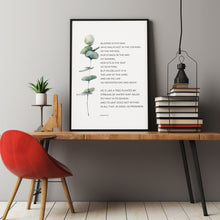 Psalm 113 Blessed is the Man Christian Bible Verse Poster Wall Art with Green Watercolor Eucalyptus Leaf, Christian Father's Day Gift