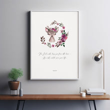 Psalm 1217 Christian Nursery Scripture Wall Art Poster Girl's Room Decor, Cute Floral Woodland Nursery Bible Verse Poster