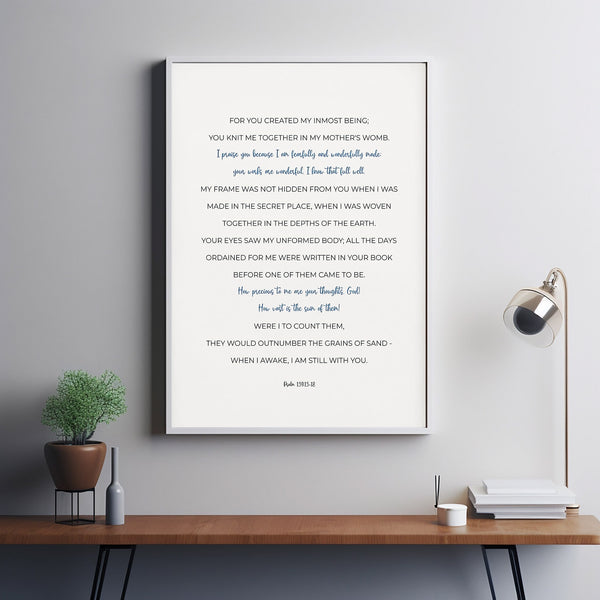 Psalm 1391318 Bible Verse Wall Art, Boy's Room Minimalist Christian Nursery Decor Scripture Poster, Fearfully and Wonderfully Made Sign