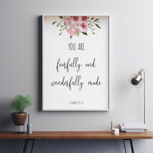 Psalm 139:14 Nursery Bible Verse Floral Poster | Inspirational Scripture Art for Children's Room