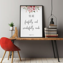 Psalm 139:14 Nursery Bible Verse Floral Poster | Inspirational Scripture Art for Children's Room