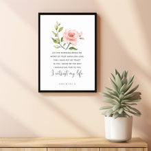 Psalm 1438, Let the morning bring me word of your unfailing love, Bible Verse Wall Art floral prints