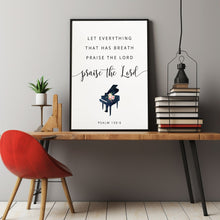 Praise the Lord - Psalm 150:6 Bible Verse Wall Art with Christian Quote Piano