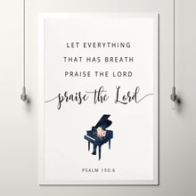 Praise the Lord - Psalm 150:6 Bible Verse Wall Art with Christian Quote Piano