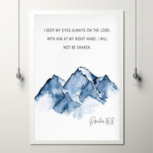 Psalm 168 I Will Not Be Shaken Bible Verse Wall Art, Mountain Scripture Poster for Christian Home