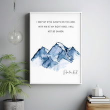 Psalm 168 I Will Not Be Shaken Bible Verse Wall Art, Mountain Scripture Poster for Christian Home