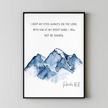 Psalm 168 I Will Not Be Shaken Bible Verse Wall Art, Mountain Scripture Poster for Christian Home