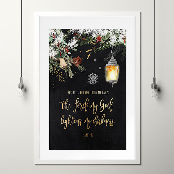 Psalm 18:28 'Darkness into Light' Bible Verse Poster | Inspirational Scripture Wall Art