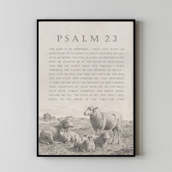 Psalm 23 The lord is my shepherd Bible Verse Poster wall art, Vintage Christian sketch drawing landscape scripture quote artwork poster