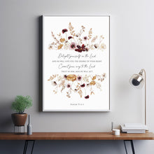 Psalm 374-5 Delight Yourself In The Lord Bible Verse Poster, Christan Wall Art, Scripture Psalm Prints Botanical Scripture