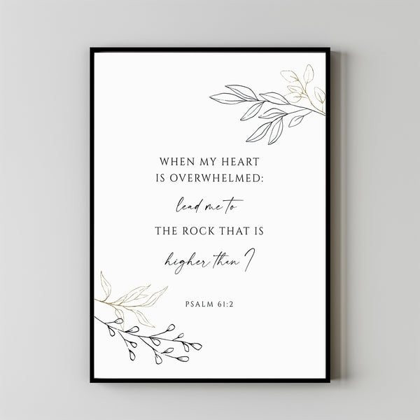 Psalm 612 When My Heart Is Overwhelmed, Bible Verse Wall Art, Poster Scripture, Minimalist
