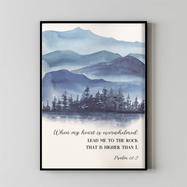 Psalm 612 lead me to the rock Bible verse Poster wall art, Modern Christian watercolor landscape painting scripture quote artwork poster