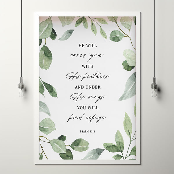 Psalm 91:4 He Will Cover You - Majestic Scripture Wall Art