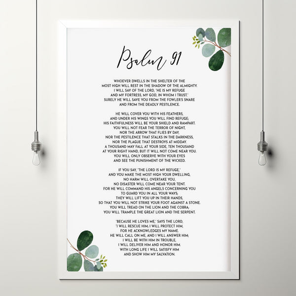 Psalm 91 Bible Verse Wall Art - Inspirational Christian Gift and Decor