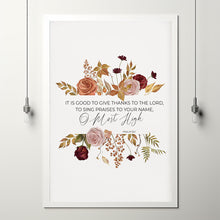 Psalm 921 It is Good to Give Thanks to the Lord Poster Thanksgiving Scripture Wall Art, Fall Floral Christian Bible Verse Poster