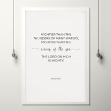 Psalm 934 Mightier Than the Waves of the Sea Minimalist Christian Nursery Wall Art, Large Psalm Black and White Bible Verse Poster