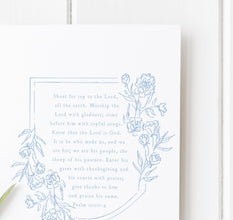 Psalm 1001-4 - Shout for Joy To the Lord  - Scripture art - Bible verse Print - Christian Gifts - Bible Verse Wall Art - French Blue 1642912278