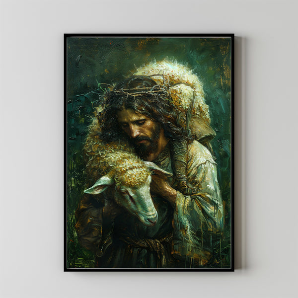 Worthy of Saving, Jesus Leaves the 99, Jesus Saves Lamb, Poster Christian Art, Digital Jesus Painting, Bible Verse Art, Christian Painting