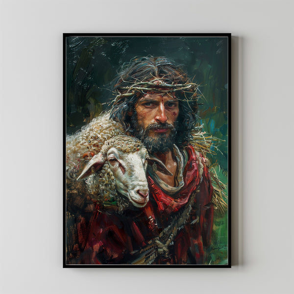 Worthy of Saving, Jesus Leaves the 99, Jesus Saves Lamb, Poster Christian Art, Digital Jesus Painting, Bible Verse Art, Christian Painting 1