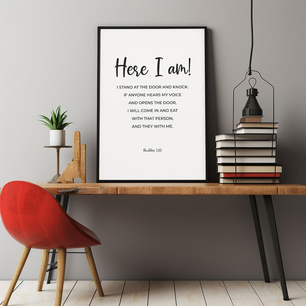 Revelation 320 I Stand At the Door and Knock Minimalist Scripture Poster Wall Art, Christian Kitchen Bible Verse Decor Poster